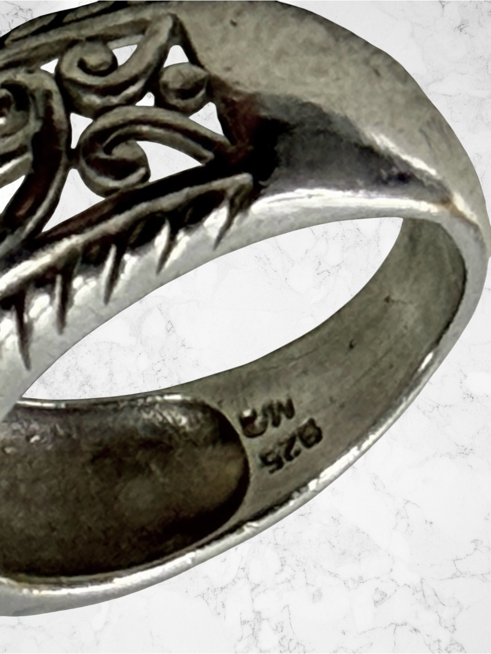 Vintage Sterling Silver 925 Ornate Scroll Rope Ring Size 7 Cheryl Wadsworth CW - Picture 4 of 9